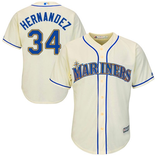 Mariners #34 Felix Hernandez Cream Cool Base Stitched Youth MLB Jersey - Click Image to Close